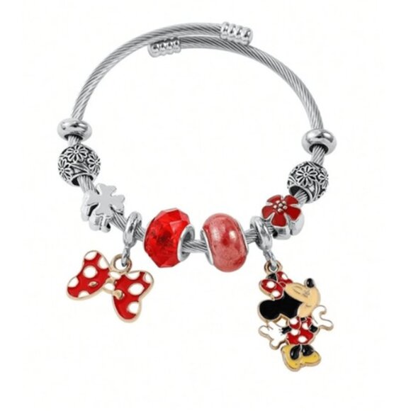 DISNEY Minnie Mouse Red & Silver Charm Bracelet (BRAND-NEW & SO CUTE!) - Picture 1 of 2